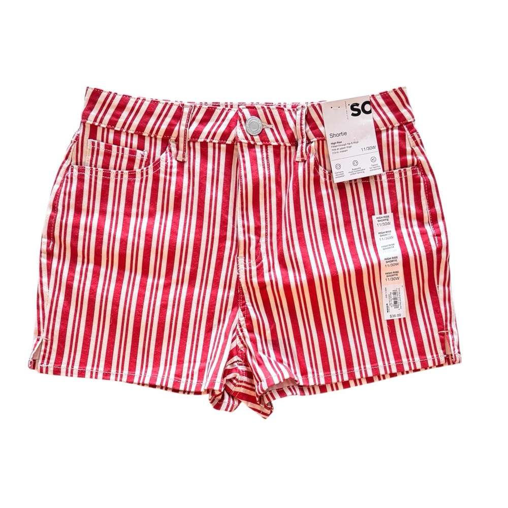 SO Juniors Red & White Striped High Rise Denim Shorts NEW Size 11 Candy Cane